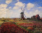 Holland Canvas Paintings - Field of Tulips in Holland